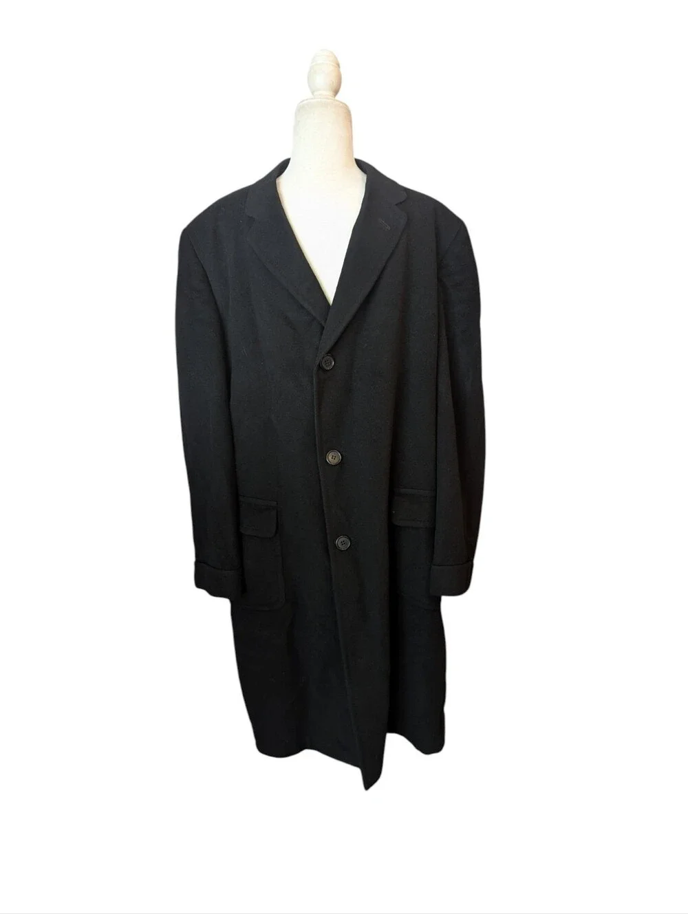 Vtg 100% Cashmere Black Classic Long Coat Timeless Formal Outerwear Old Money XL